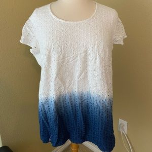 18/20 Lane Bryant Cotton Blouse Blue & White